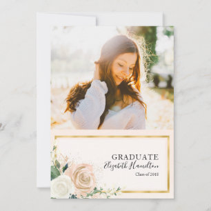 Roze Bloem & Gouden Foto Grad Afstudeeraankondigin Aankondiging
