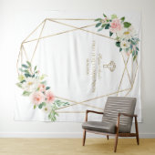 Roze Bloem Gouden Frame Heilige Communie Achtergro Wandkleed (In Situ (horizontaal))