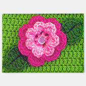 Roze Bloem Grass Green Leaf Artisan Haakprint Magneet (Voorkant)