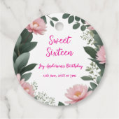  roze bloem groene eucalyptus 16e verjaardag bedankjes labels (Achterkant)