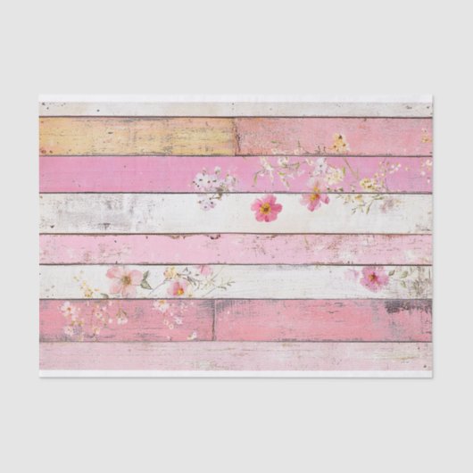 Roze Bloem Houten Plank Decoupage Papier (Voorkant)