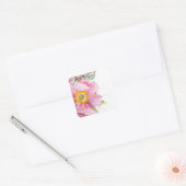 Roze bloem in waterverf vierkante sticker (Envelop)