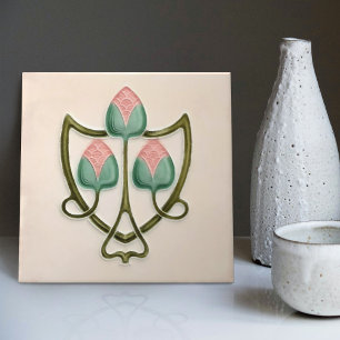 Roze bloem Jugendstil Art Nouveau reproductie Enge Tegeltje