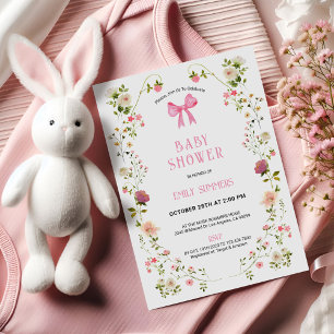 Roze bloem kader baby shower uitnodiging