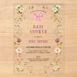 Roze bloem kader baby shower uitnodiging acryl uitnodigingen