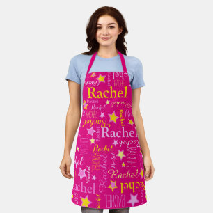 Roze bloem korte naam Rachel stars Apron Schort