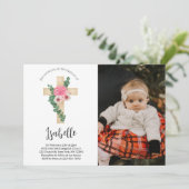 Roze Bloem Kruis Foto Baptisme Uitnodiging (Staand voorkant)