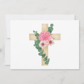 Roze Bloem Kruis Foto Baptisme Uitnodiging (Achterkant)