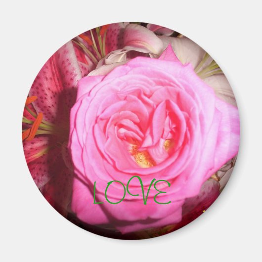 roze bloem, LIEFDE Magneet (Voorkant)