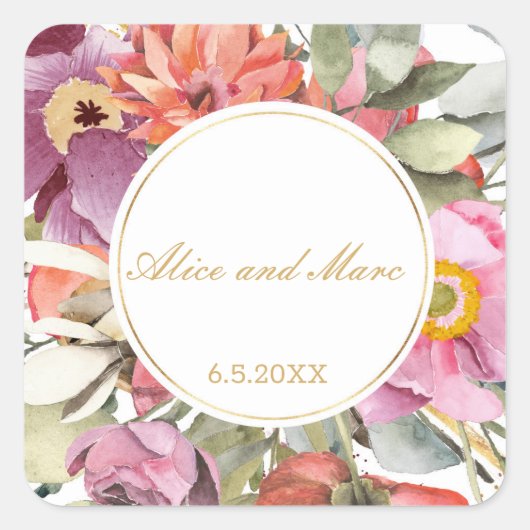 Roze bloem lijst PERSONALIZED Square Sticker (Voorkant)