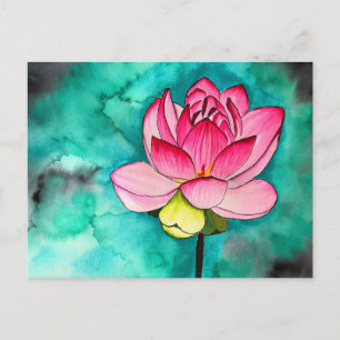Roze bloem lotus fine art waterverf briefkaart