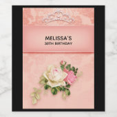 Roze bloem met Diamond Tiara Princess Design Wijn Etiket (Enkel label)