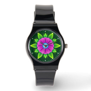 Roze Bloem met Groene Bladeren-23856 Horloge