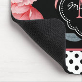 Roze bloem met stippen en monogram muismat (Hoek)