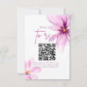 Roze Bloem Minimalistische QR CODE Bruiloft RSVP Kaartje (Voorkant)