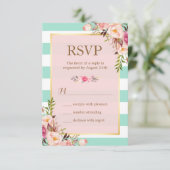 Roze bloem mintgroene witte strepen RSVP (Staand voorkant)