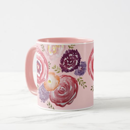 Roze bloem Mok van Bouquet-koffie (Voorkant links)