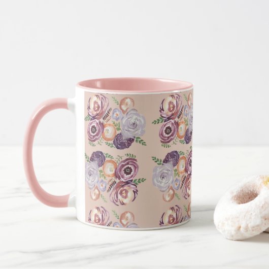 Roze bloem Mok van Bouquet-koffie (Met donut)