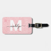 Roze Bloem Monogram Bagagelabel (Voorkant horizontaal)