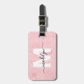 Roze Bloem Monogram Bagagelabel (Voorkant verticaal)