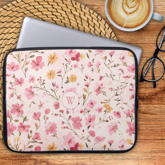 Roze Bloem Monogram Laptop Sleeve