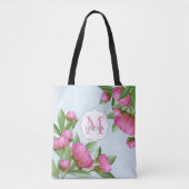 Roze Bloem Monogram Naam Gepersonaliseerd Draagtas (Voorkant)