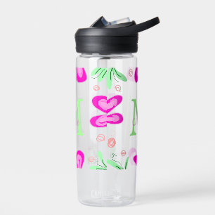 Roze bloem monogram naam letter groene blad waterfles