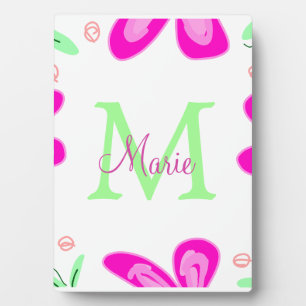Roze bloem monogram naam toevoegen letter groen bl fotoplaat