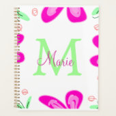 Roze bloem monogram naam toevoegen letter groen bl planner (Voorkant)