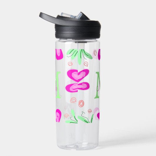 Roze bloem monogram naam toevoegen letter groen bl waterfles (Rechts)