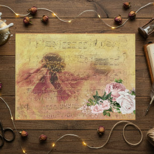 Roze Bloem Mooie Decoupage Vintage Ephemera Tissuepapier
