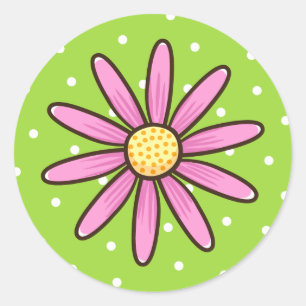 Roze bloem op de achtergrond van groene polka sti ronde sticker