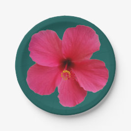 roze bloem op donkergroen papieren bordje