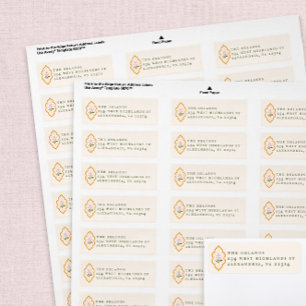 Roze Bloem Oranje Ogee Antieke Serif Tekst Etiket