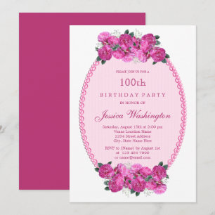 Roze Bloem Parels & Kant 100ste Verjaardag Kaart
