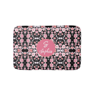 roze bloem patroon Aangepast monogram Badmat