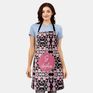 roze bloem patroon Aangepast monogram Schort