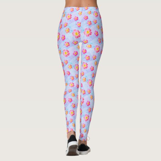 Roze bloem patroon op pastel kleuren leggings (Achterkant)