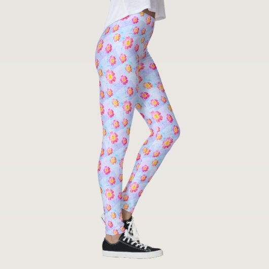 Roze bloem patroon op pastel kleuren leggings (Rechts)