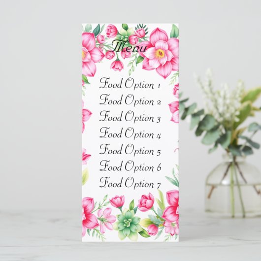 Roze bloem plat menu (Staand voorkant)