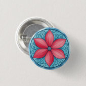 Roze bloem ronde button 3,2 cm (Voorkant /achterkant)