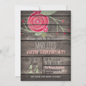 Roze Bloem, Rustiek Land 60ste Verjaardagsfeest Kaart (Voorkant)