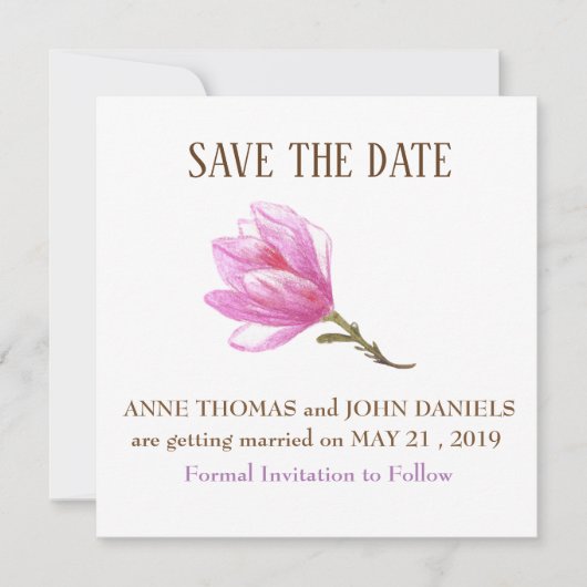 Roze Bloem Save the Date Kaarten (Voorkant)