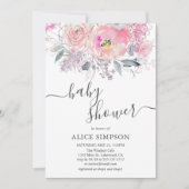 Roze Bloem Script Meisje Baby shower Kaart (Voorkant)