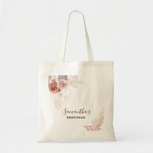 Roze Bloem Script Terracotta Bruidsmeisje Tote Bag