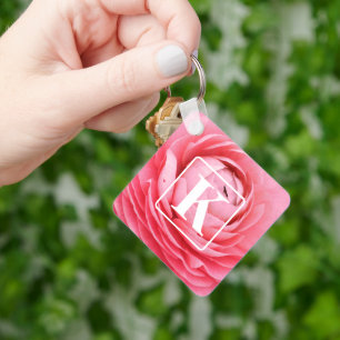 Roze Bloem Sleutelhanger met Monogram