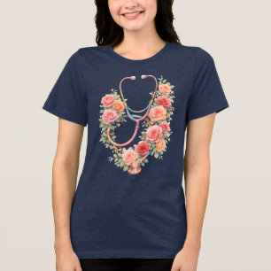 Roze Bloem Stethoscoop T-shirt