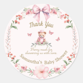Roze bloem Teddybeer Bedankt-sticker Ronde Sticker