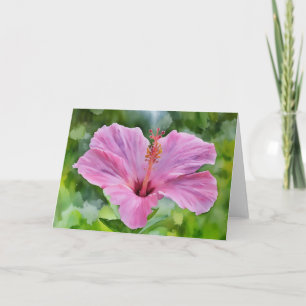 Roze Bloem Tropische Hibiscus Art Note Kaart