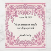 Roze Bloem Trouwdouche Wijnlabel Wijn Etiket (Enkel label)